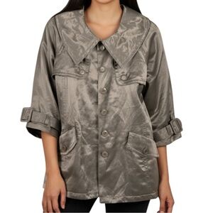 Isda And Co Shiny Taupe Linen Blend Belted Pocket Jacket Medium